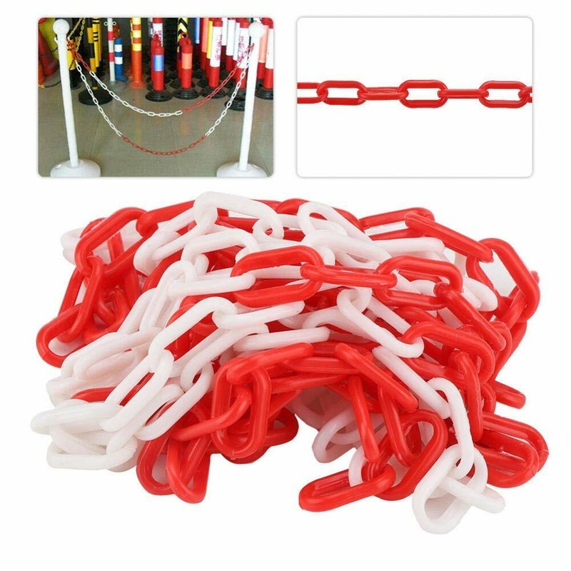  ABSPERRKETTE ROT-WEISS WARNKETTE RUNDSTAHLKETTE METALL SICHERUNGSKETTE BUND:30M