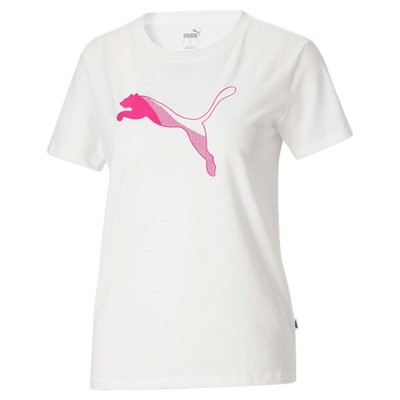 

Puma Cat Segment Logo Футболка с круглым вырезом и коротким рукавом Женские повседневные топы размера, Белый