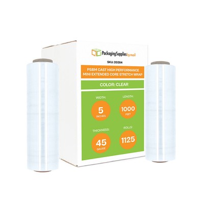 1125 RLS 5''x1000' 45 Ga Down Gauge Extended Core Stretch Wrap Clear Shrink Film