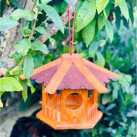 DARLUX Vogelhaus zum Hängen Vogel Haus Sechseck aus Holz Braun/Rot