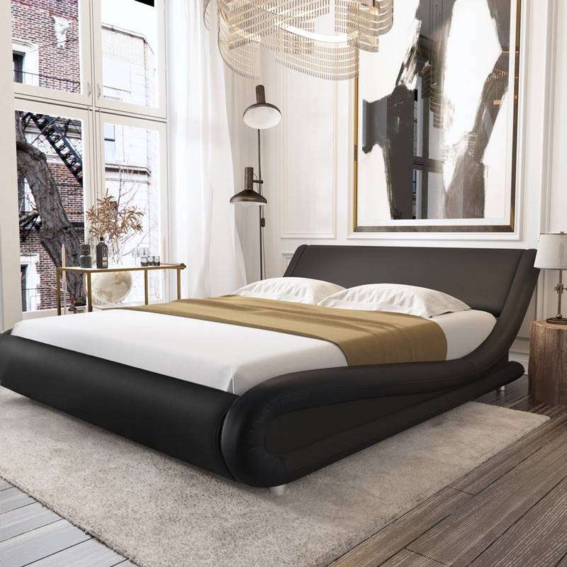 With Curved Adjustable Headboard Upholstered Platform Bed