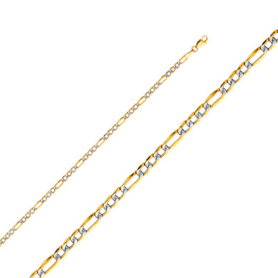 Pre-owned Wellingsale 14k Yellow Gold 3.5mm Figaro 3+1 Pave Hollow Chain Necklace