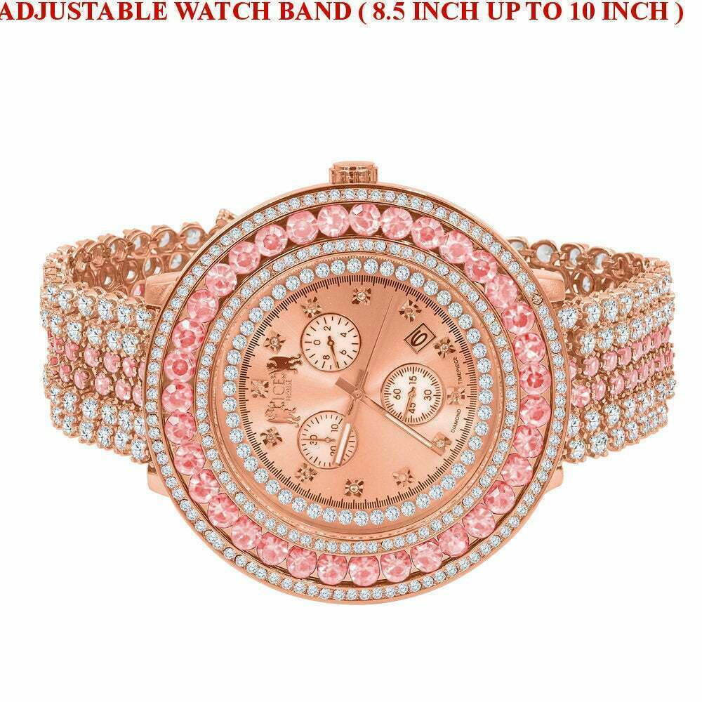 Pre-owned Pink Solitaire Roman Face Simulated Diamond 18k Rose Gold Tone W/date Watch