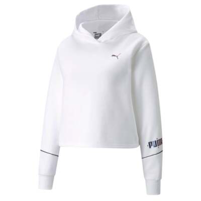 

Puma Cyber Cropped Hoodie Womens Size  Повседневная верхняя одежда 848180-02, Белый