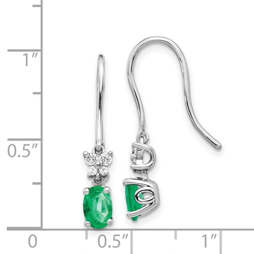 Pre-owned Goldia 14k White Gold 1/8ct Diamond & Emerald Shepherd Hook Earrings