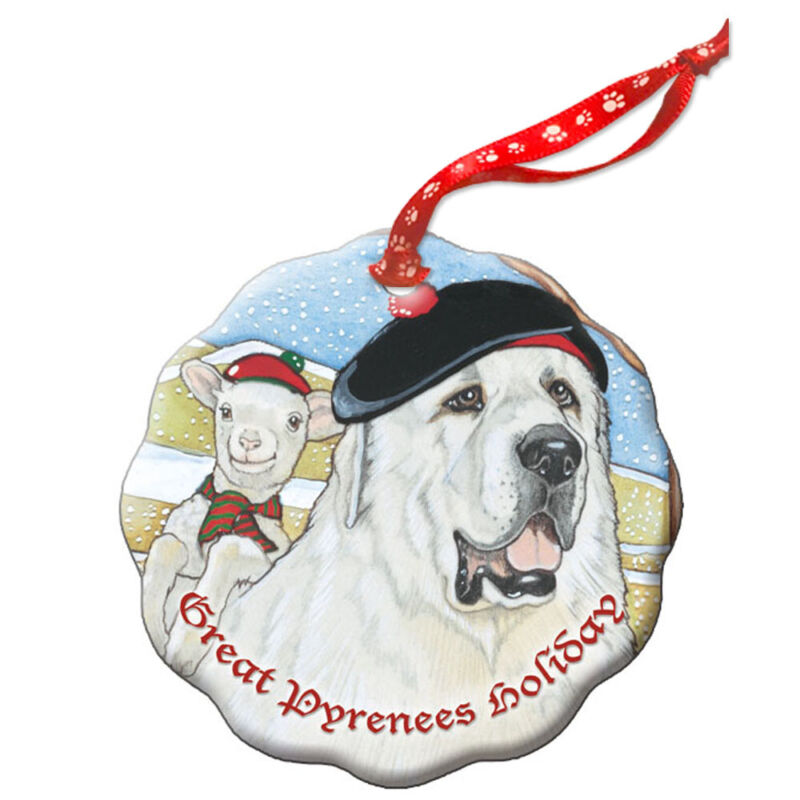 Great Pyrenees Holiday Porcelain Christmas Tree Ornament