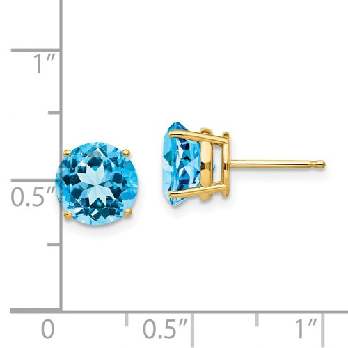Pre-owned Jewelryweb 14k 8mm Blue Topaz Post Earrings In Yellow