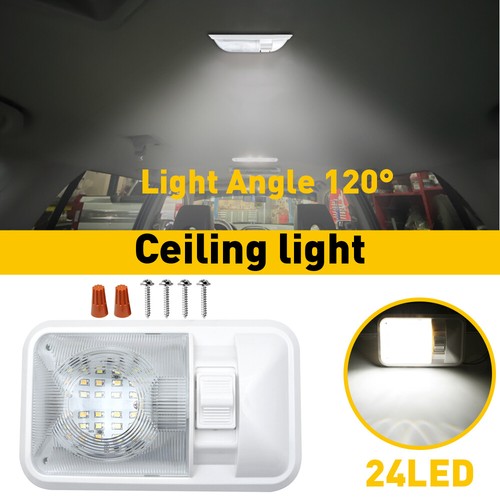 RV LED 12v CEILING FIXTURE DOUBLE DOME LIGHT FOR CAMPER TRAILER RV MARINE White
