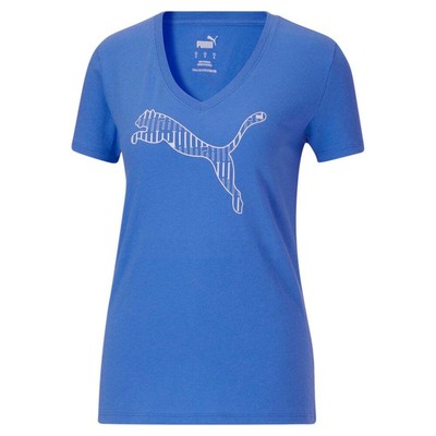 

Puma Striped Cat V Шея с коротким рукавом Футболка женская размер  Повседневные топы 849079-75, Синий