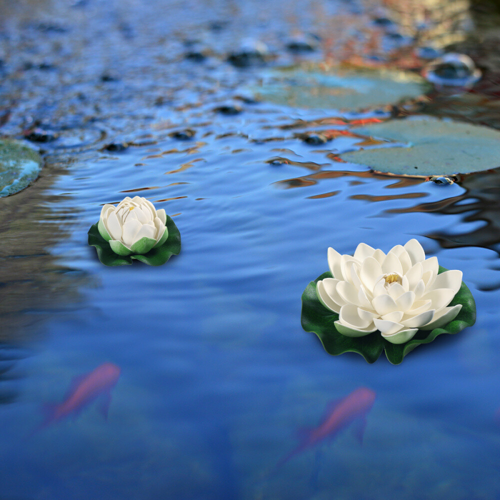 6PCS Floating Water Lily Artificial Lotus Flower Leaf Pond Pool Fish