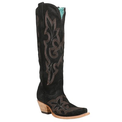 Pre-owned Corral Boots Suede Tooledinlay Tall Snip Toe Cowboy Womens Black Casual Boots A