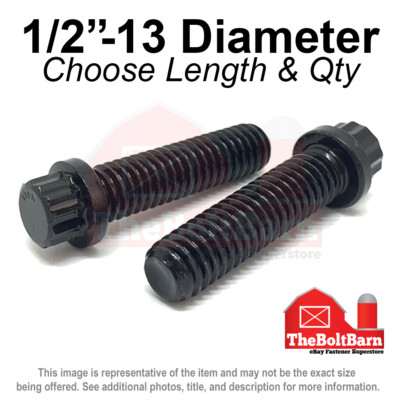 1/2''-13 Coarse 12-Point Flange Screws Alloy Steel Black (Pick Length & Qty)