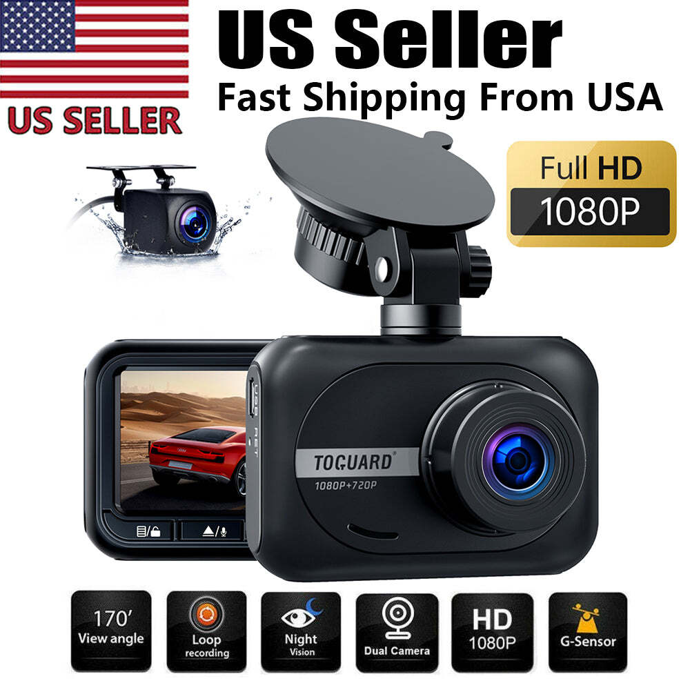 TOGUARD Dual Lens Dash Cam 1080P Car Security Camera DVR Video Recorder G-Sensor
