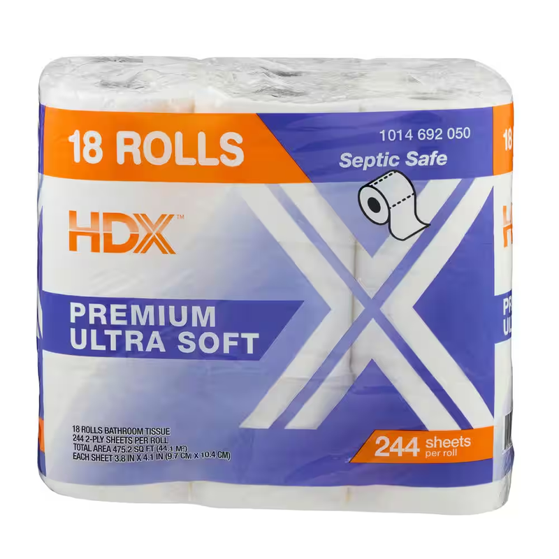 HDX Ultra Soft Toilet Paper 18 Rolls 2 Ply Bathroom Tissue Bulk Pack FSC Cert