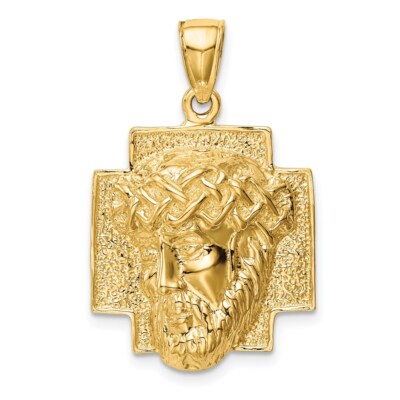 Pre-owned Superdealsforeverything Real 14k Yellow Gold Gold Polished Large Jesus Head With Crown Pendant