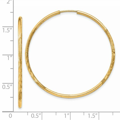 Pre-owned Goldia 14k 1.5mm Satin Diamond-cut Endless Hoop Earrings In Yellow