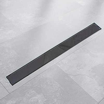 Edelstahl Bodenablauf Ablaufrinne mit Siphon Glass Schwarz 100cm Bituxx®