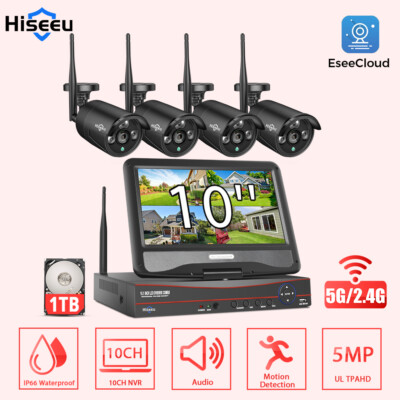 Hiseeu 10CH NVR With Monitor 5G Wifi CCTV Security Camera System 5MP HD Vision