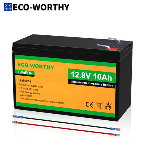 12V 10Ah Rechargeable LiFePO4 Lithium Iron Phosphate Battery 3000+ Deep Cycle RV