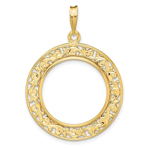 Pre-owned Roy Rose Jewelry Wideband 14k Yellow Gold Coin Bezel Pendant Mounting - 16.5mm-32.7