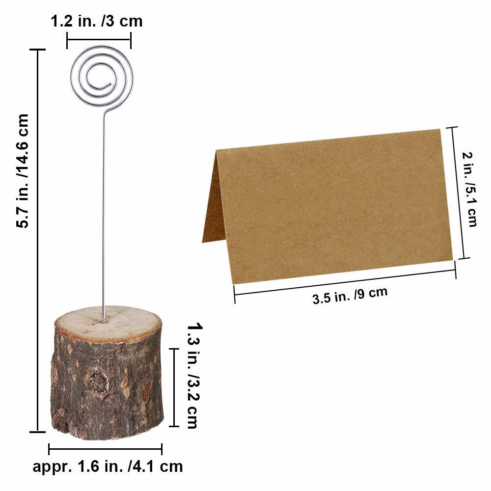 20 Pcs Rustic Wood Place Card Holders with Swirl Wire Wooden Bark