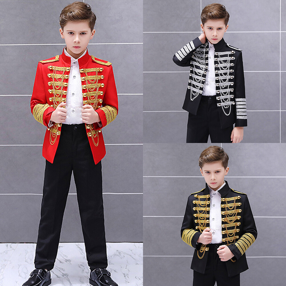Boys Kids Children Hussar Suit Jacket Dance Show Costume Drummer Blazer