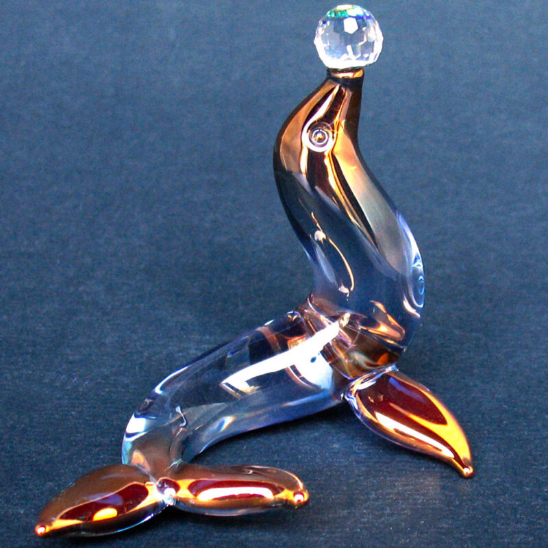 Sea Lion Seal Figurine Blown Glass Swarovski Crystal 