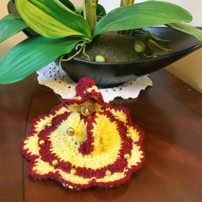 Handicraft Winter God Dress Yellow Maroon Fancy Golden Moti Design D-7''