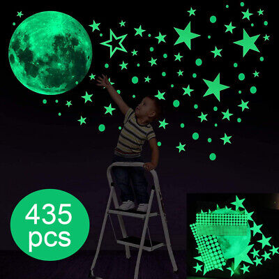 435Pcs Glow In The Dark Luminous Moon & Stars Wall Stickers Decal Kid Room Decor