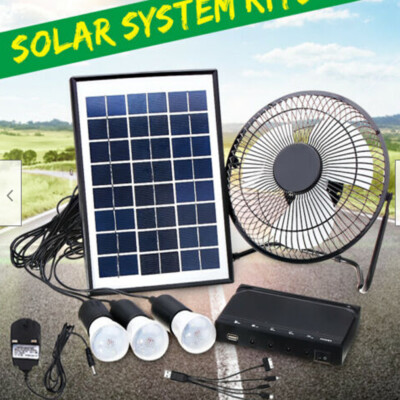 Portable Outdoor Solar Panel Lighting System With Led Lamp Lighting & 8'' Fan