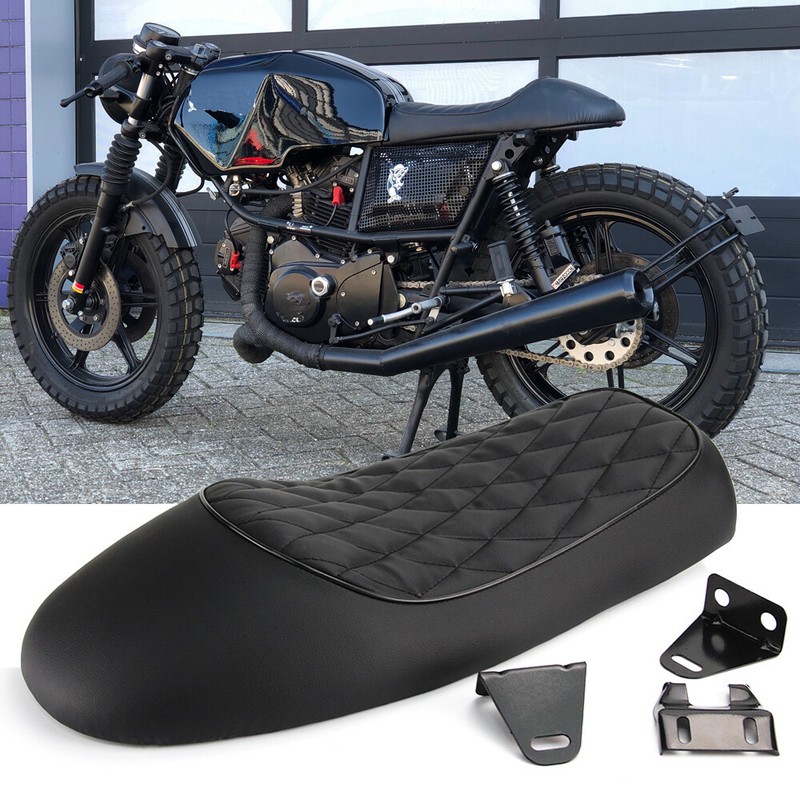 Black Motorcycle Cafe Racer Seat Hump Saddle For Honda Suzuki Kawasaki Yamaha