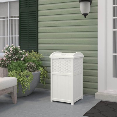 Suncast Hideaway Outdoor Trash Can 30 Gal. Finger Print Resistant Plastic White