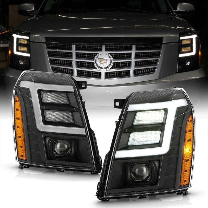 Black LED DRL Headlights Set for [Hid/Xenon Model] 2007-2014 Cadillac Escalade