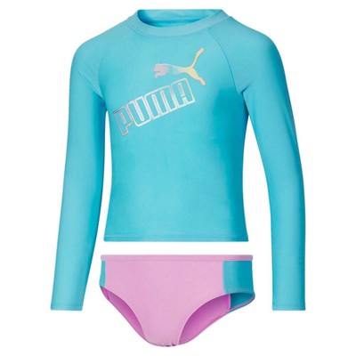 

Футболка с длинными рукавами Puma из 2 предметов X Rashguard, комплект для плавания, синий повседневный спортивный костюм для молодых девушек, Puma 2Pc X Rashguard Long Sleeve T-Shirt Swim Set Youth