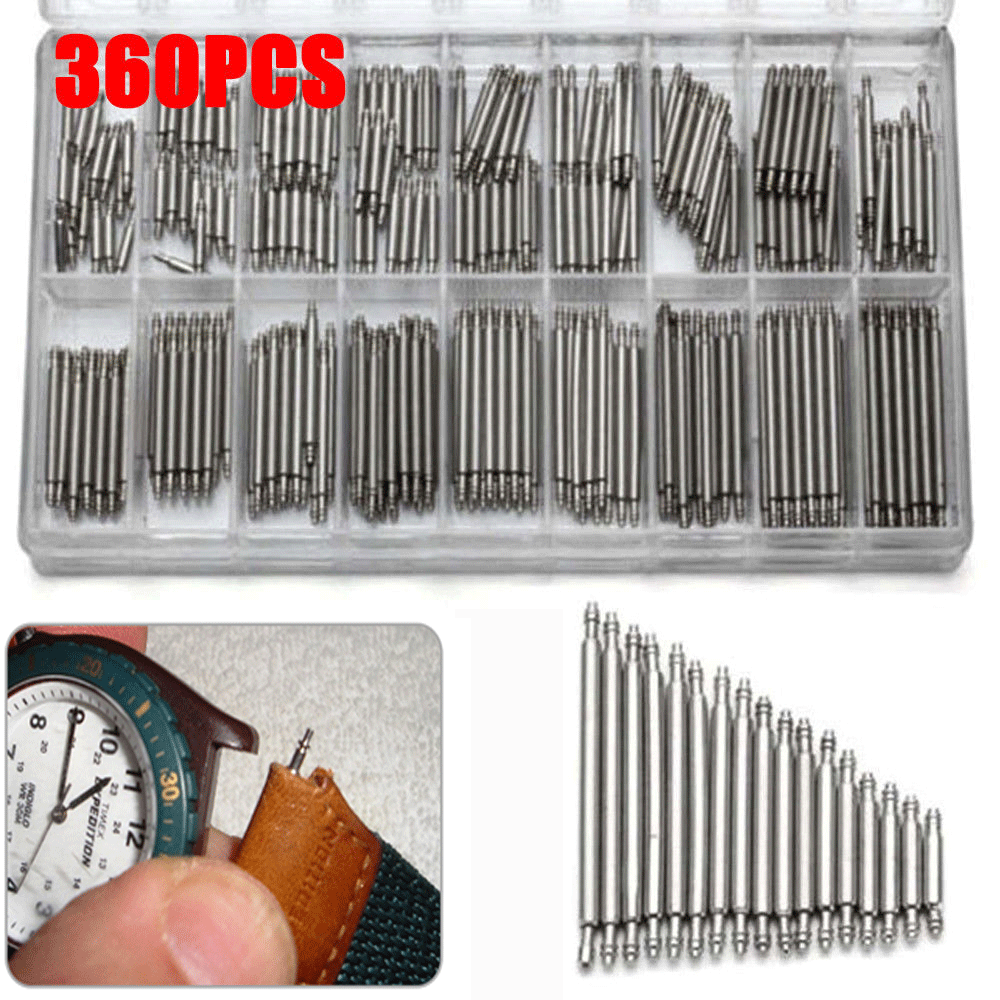 360pcs Watch PINS SPRING BARS Band Strap Kit Link 8-25mm Repair Stainless Steel 