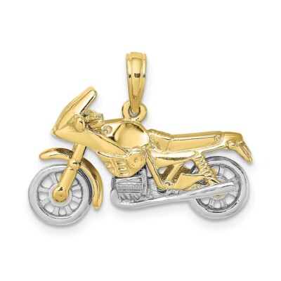 Pre-owned Skyjewelers Real 10kt Two-tone 3-d Moveable Motorcycle Charm