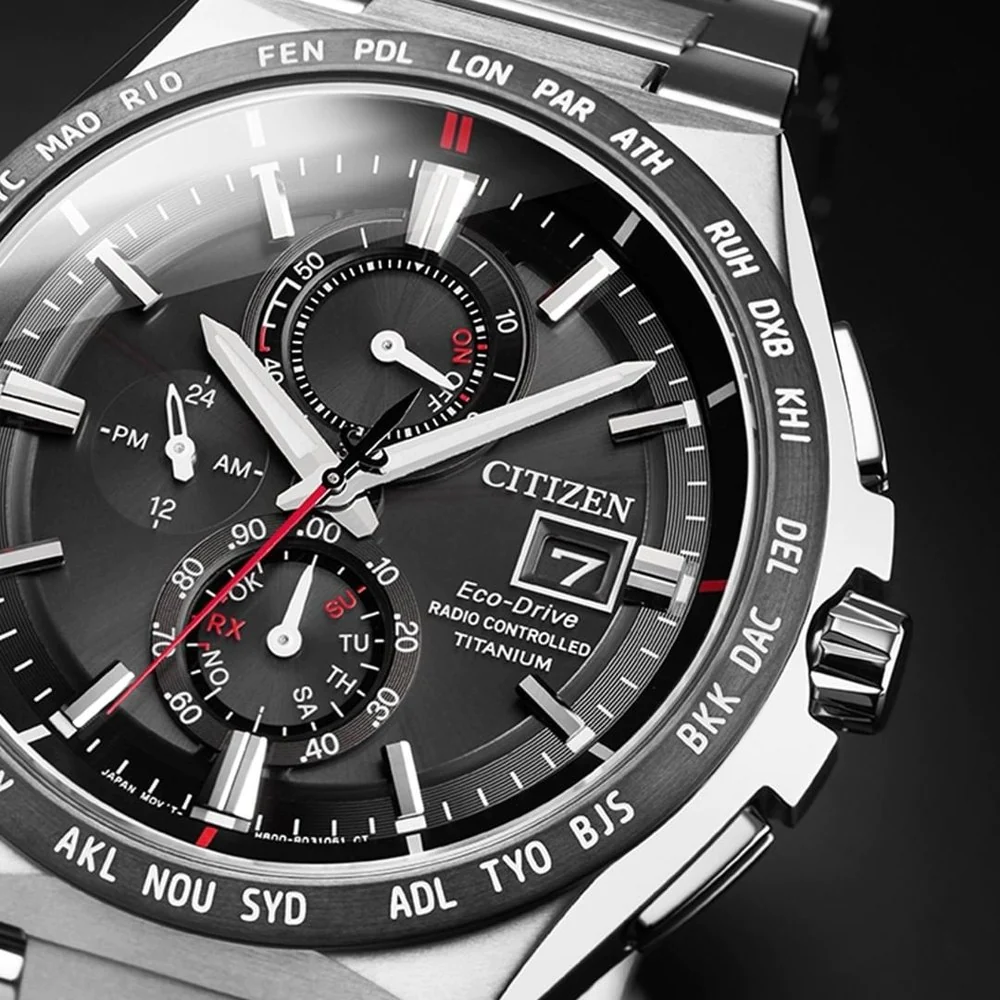 Pre-owned Citizen Titanium Radio Controlled Black Dial Sapphire Crystal Watch At8234-85e