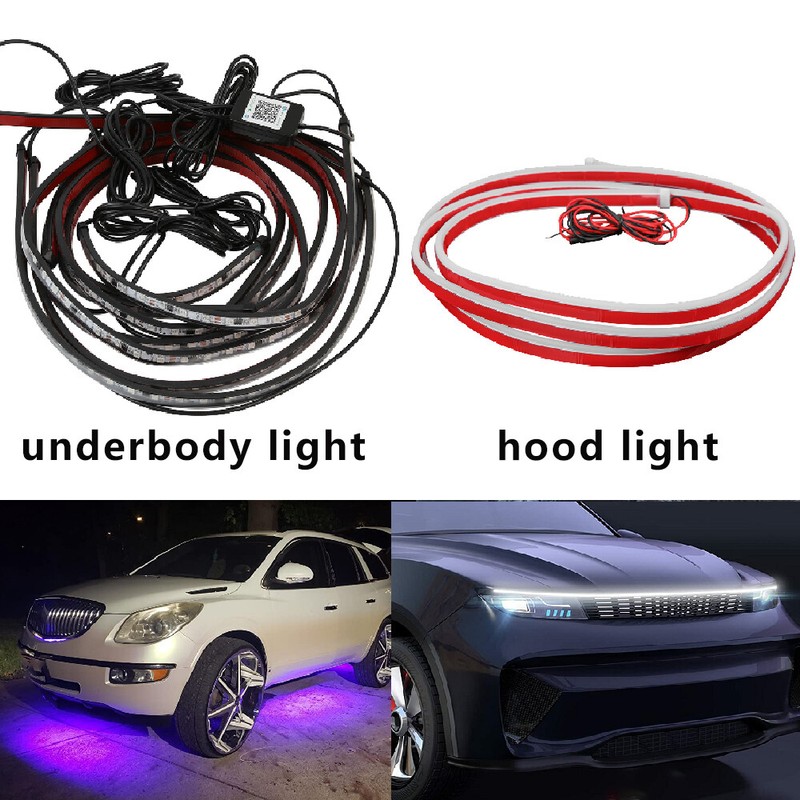 White LED Hood Light Strip + RGB Dreamcolor Underglow Light For Dodge Ram 1500
