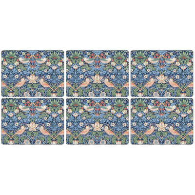 Strawberry Thief Placemats Blue from Morris & Co Pimpernel Collection Set of 6