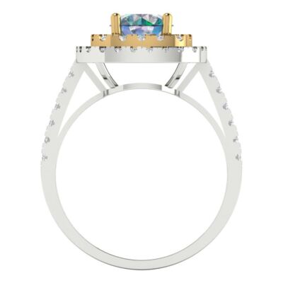 Pre-owned Pucci 1.75 Ct Round Halo Blue Moissanite Bridal Statement Ring 14k White Yellow Gold