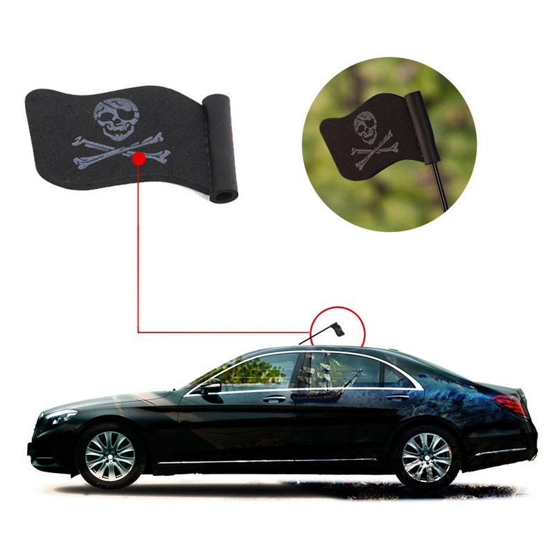 Black Jolly Roger Pirate Flag Car Antenna Pen Topper Aerial Ball