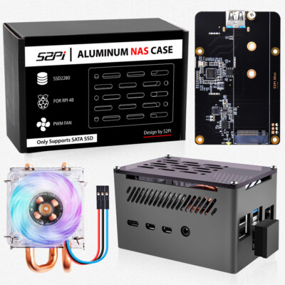 Raspberry Pi 4 Model B Aluminum Case with  M.2 SATA SSD adapter board+Ice Tower
