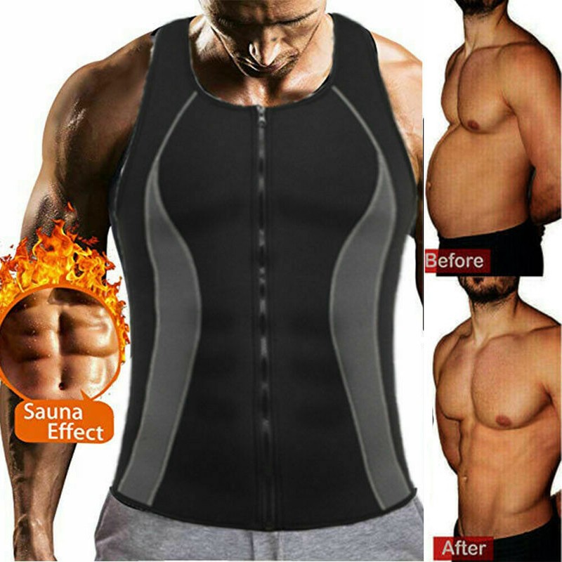 Men Sauna Suit Sweat Vest Neoprene Weight Loss Body Shaper Zipper Sport Tank Top