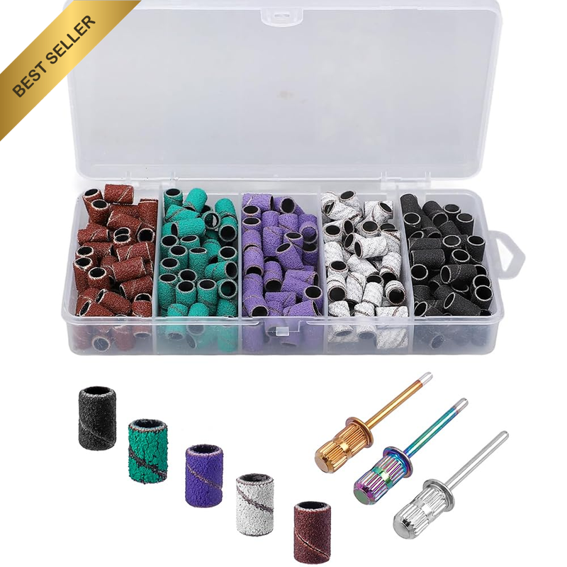 250Pcs Sanding Bands for Drill Nail, 5 Colors Sanding Bands #80#120#180#240 with