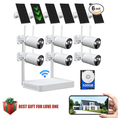 Home CCTV 4MP Outdoor Solar Wireless Security Camera System with 500G HDD