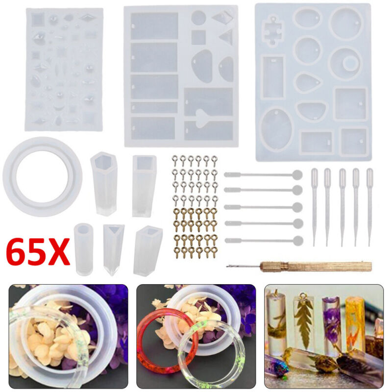 65Tlg Silikonform Blumen Gießform Schmuck DIY Kristall Anhänger Harz Mould