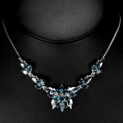 GENUINE AAA LONDON BLUE TOPAZ OVAL STERLING 925 SILVER NECKLACE 18.5 INCH.