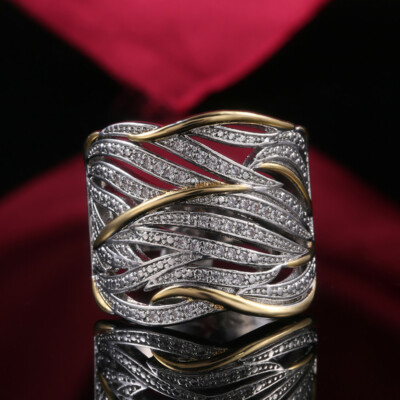 Fashion Two Tone 925 Silver Filled Ring Cubic Zircon Party Jewelry Sz 6-10