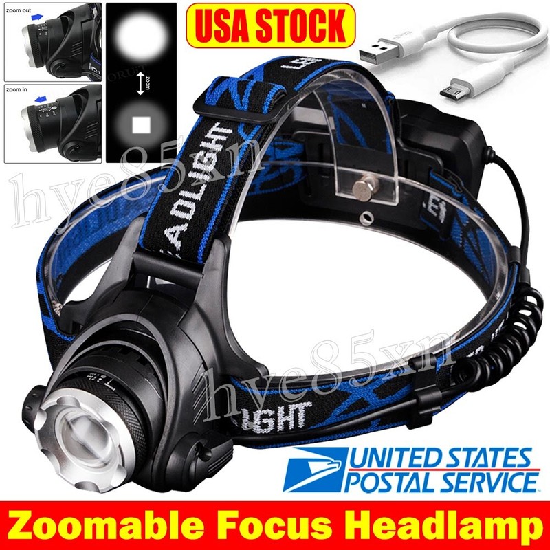 350000LM Zoomable T6 USB Rechargeable Led Headlamp Headlight Flashlights Torch