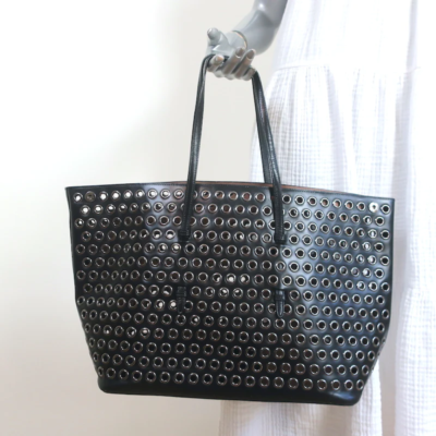Alaia Mina Grommet Tote Black Leather Large Shoulder Bag | eBay